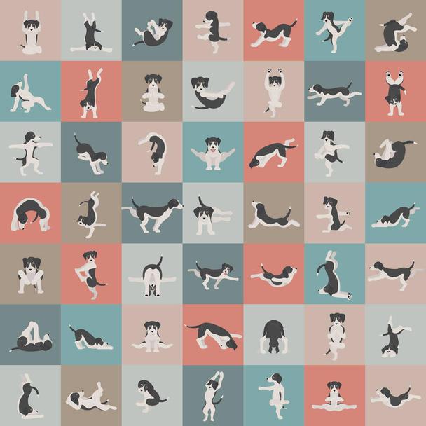 Yoga dogs poses and exercises doing clipart. Funny cartoon poste - Vector, Image