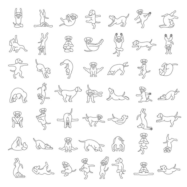 Yoga dogs poses and exercises doing clipart. Funny cartoon simpl - Vector, Image