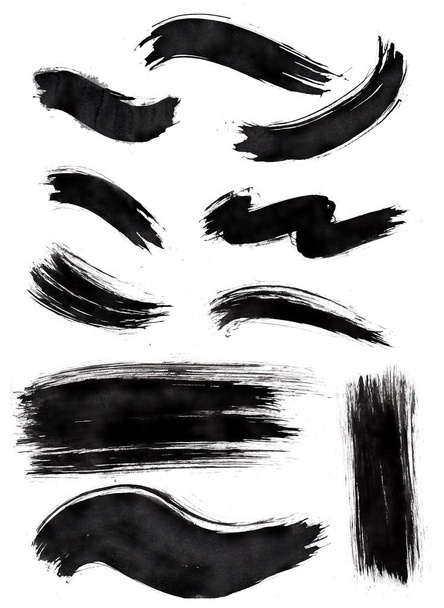 Jeu de coups de pinceau à l'encre noire avec des taches et une texture de papier blanc translucide
. - Photo, image