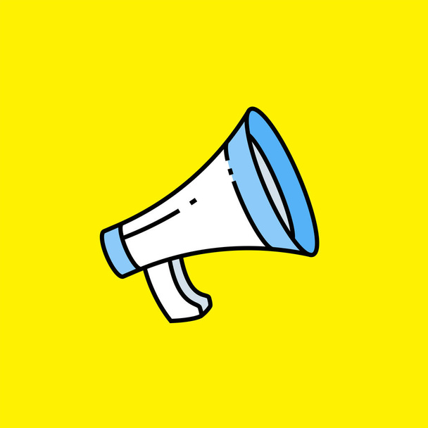 Loudspeaker line icon. Megaphone speaker symbol. Announcement bullhorn sign isolated on yellow background. Vector illustration. - Vektor, kép