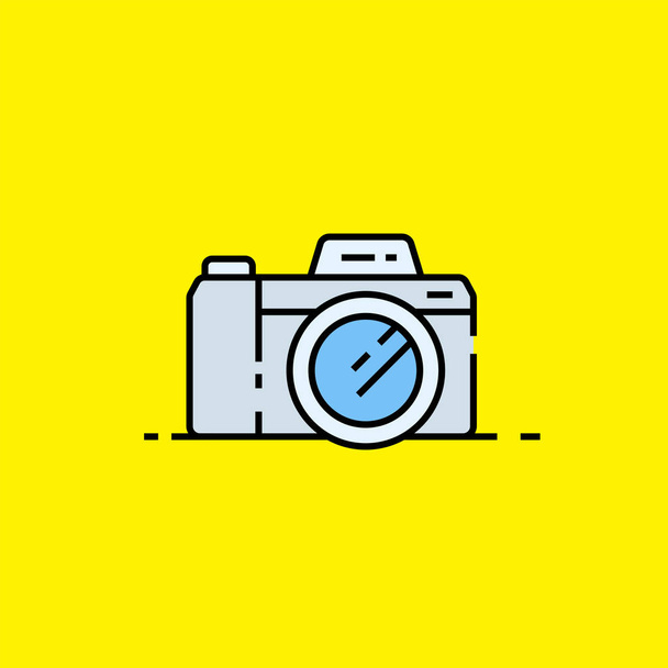 Mirrorless camera line icon. Digital photography Symbol isolated on yellow background. Vector illustration. - Vektor, Bild