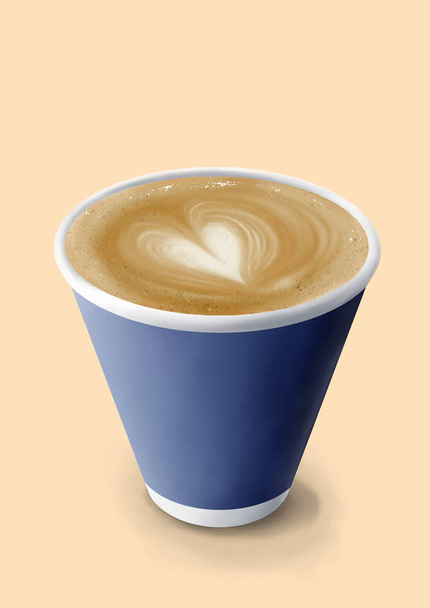 La pintura digital una taza de café con leche (Latte Art Heart) en estilo de arte realista
 - Foto, Imagen