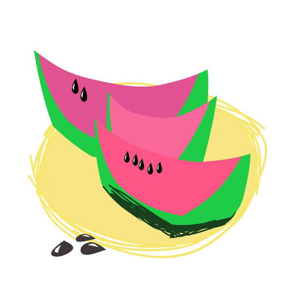 Juicy ripe watermelon, hand-drawn illustration in vector - Διάνυσμα, εικόνα