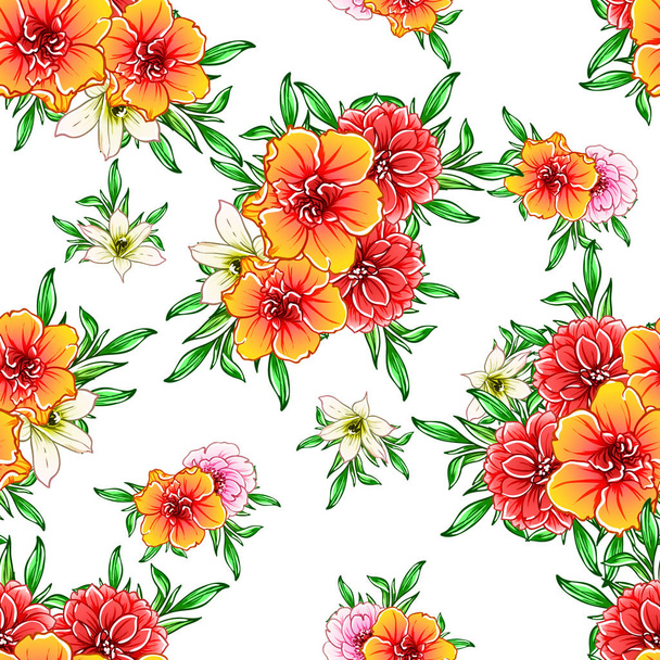 Πολύχρωμα vintage λουλούδια στυλ αδιάλειπτη μοτίβο - Διάνυσμα, εικόνα