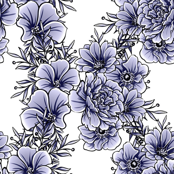 Monochrome vintage style flowers seamless pattern - Vector, Image