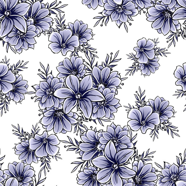 Monochrome vintage style flowers seamless pattern - Vektor, Bild