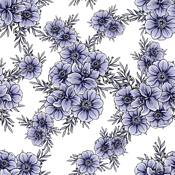 Monochrome vintage style flowers seamless pattern - Vector, afbeelding