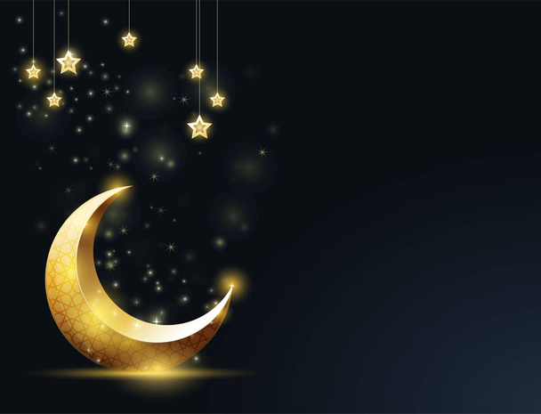 Ramadan Kareem greeting card - crescent and mosque silhouette - Wektor, obraz