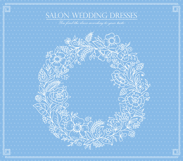 salon bruiloft jurk illustratie, bloem frame - Vector, afbeelding