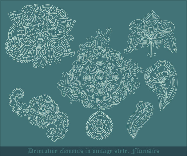 Decorative floristic elements in vintage style. Vector illustration - Vector, Image