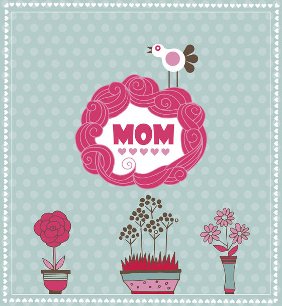 Mother's day greeting card with spring bird and flowers. Vector illustration - Vector, Image