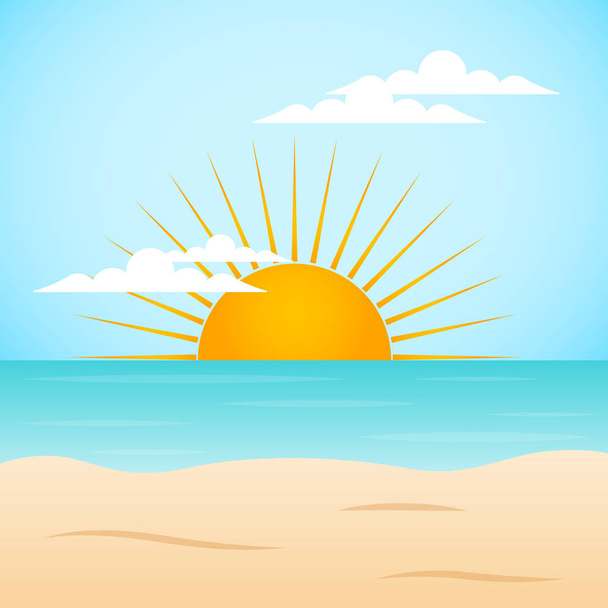 Puesta de sol playa paisaje
 - Vector, Imagen