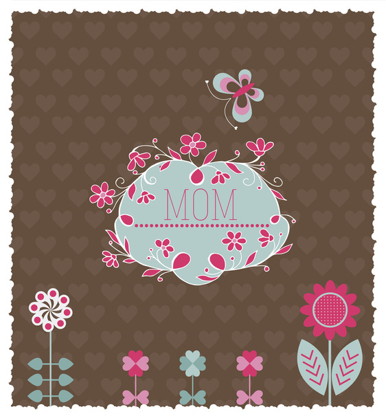 Festive card for the Mother's day with butterflies and flowers. Vector illustration - Vector, Image