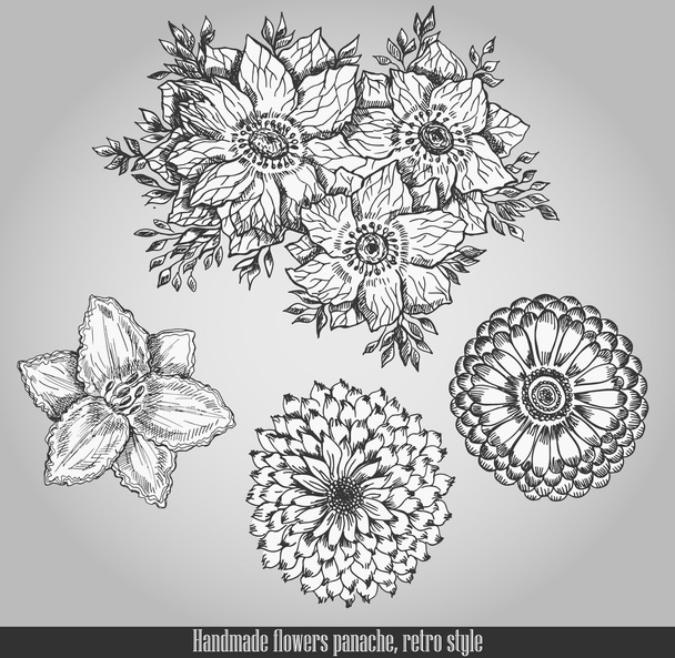 Handgemachte Blumen. Vektor-Illustration im Retro-Stil - Vektor, Bild