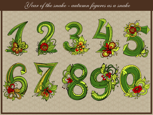 Year of the snake. Autumn figures as a snake. - Vector, Image