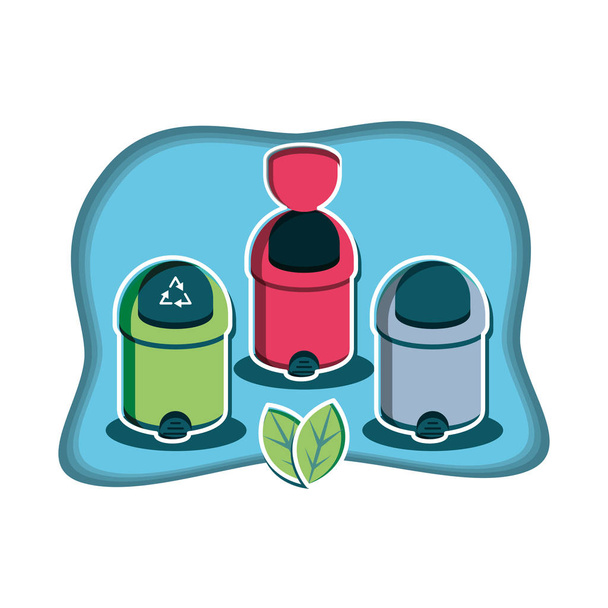 set of recycle bins with leafs - Vector, Image