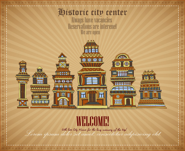 Vector invitational document historic city center - Vector, Image