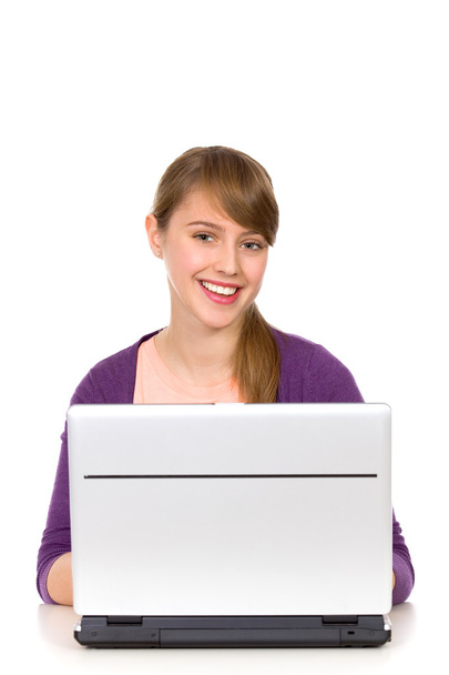 Girl using laptop - Фото, зображення