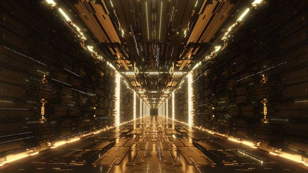 3d renderizar oro Túnel de neón futurista digital
 - Foto, imagen