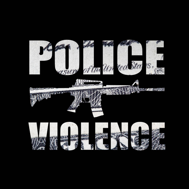 Зброя з поліцейським насильством, гроші всередині на чорному тлі
. - Фото, зображення
