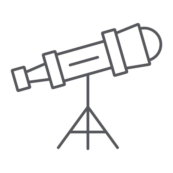 Telescope thin line icon, science and astronomy, spyglass sign, vector graphics, a linear pattern on a white background. - Vector, Image
