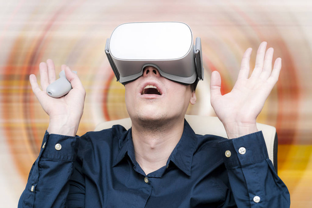 Young man of virtual reality. Innovation and technological advan - Photo, Image
