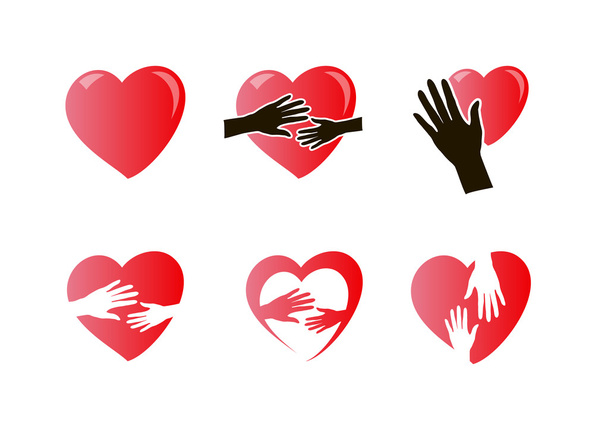 kéz, a szív ikon készlet - Vektor, kép