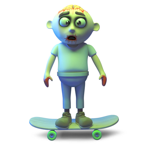 Cool Undead Zombie monster rijden op een skateboard, 3D-illustratie - Foto, afbeelding