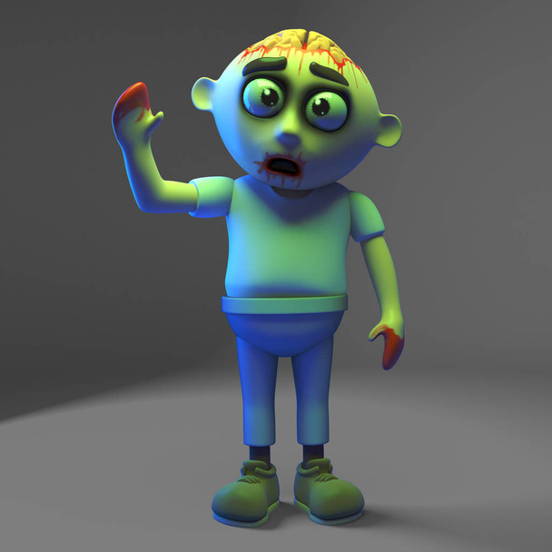 Friendly zombie potwór fale Hello, 3D ilustracji - Zdjęcie, obraz