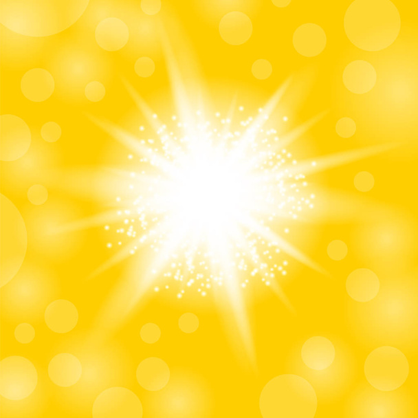 Pırıl pırıl Yıldız, Parlayan Işık Patlaması. Sarı Arka Planda Parıltılı Yıldız Patlaması - Fotoğraf, Görsel