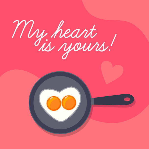 Счастливый День святого Валентина, красивые яйца в форме сердца на сковороде
  - Вектор,изображение