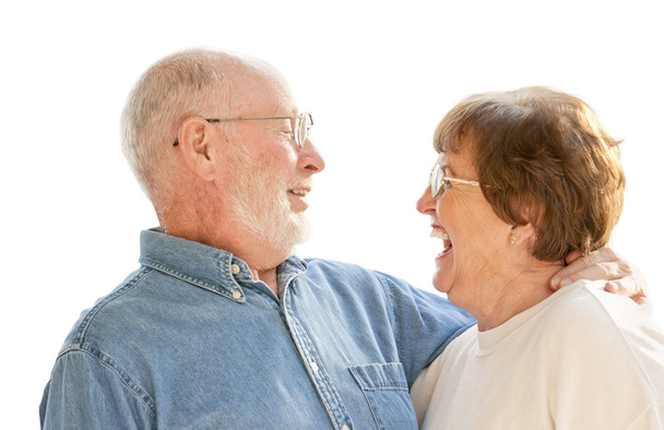 Щаслива старша пара сміється на білому
 - Фото, зображення