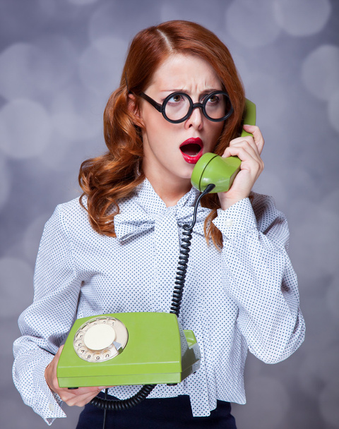 Women with green telephone - Photo, Image