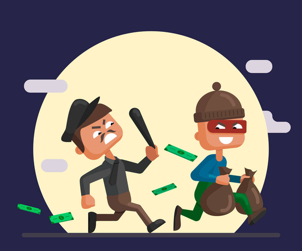 Vector cartoon illustration of a police officer and thief - Vector, Image