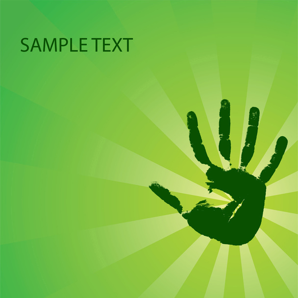 Ecological background with a hand print - Vector, imagen