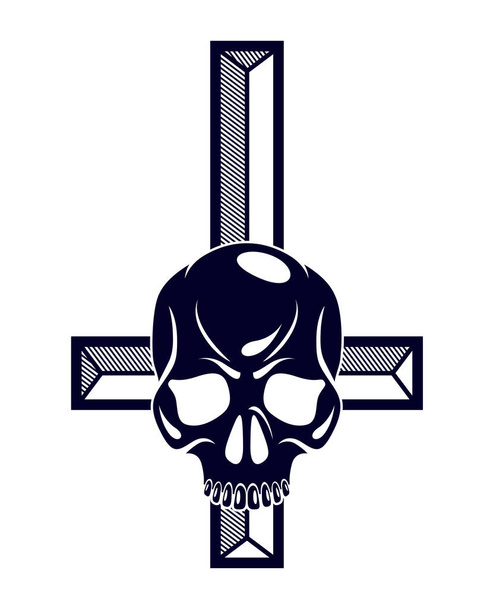 Σατανικό σύμβολο με αντεστραμμένο κρανίο, νεκρό επιθετικό κεφάλι του Σατανά - Διάνυσμα, εικόνα