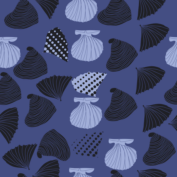 set of seashells and dots on background - Wektor, obraz