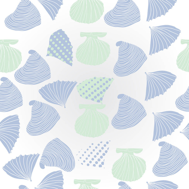 set of seashells and dots on background - Διάνυσμα, εικόνα