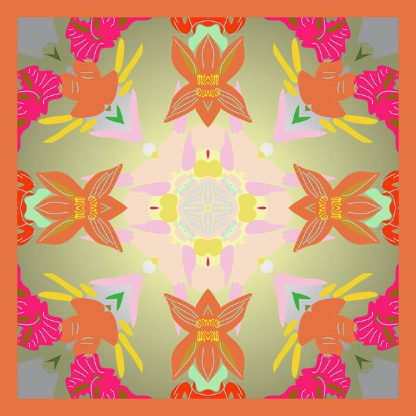 Card  with circular floral pattern, flowers, leaves.  - Vector, Imagen