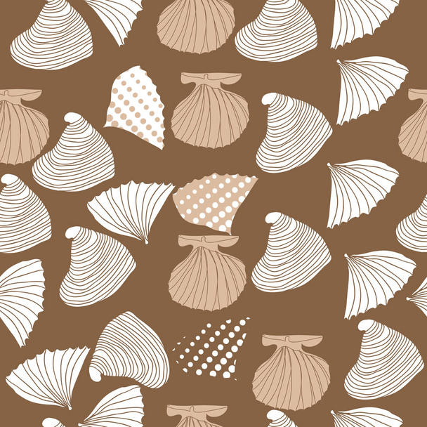 set of seashells and dots on background - Wektor, obraz