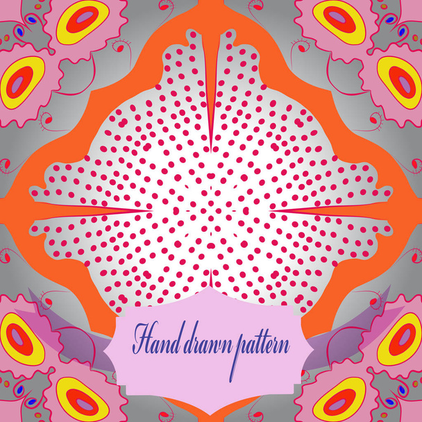 Circular  seamless pattern of colored floral motif, label. Hand drawn. - Вектор,изображение
