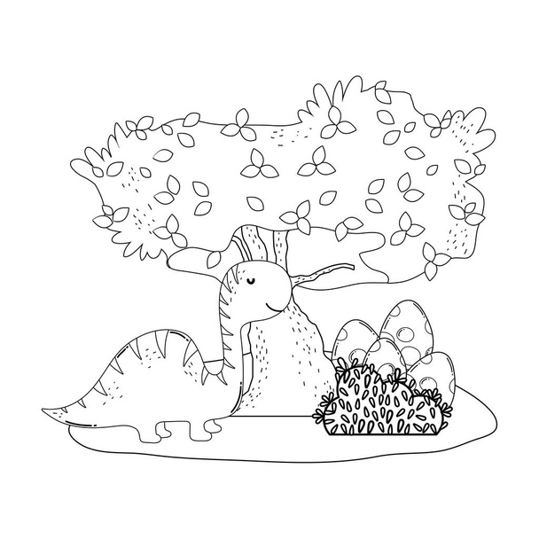 aranyos Apatosaurus fa a tájon - Vektor, kép