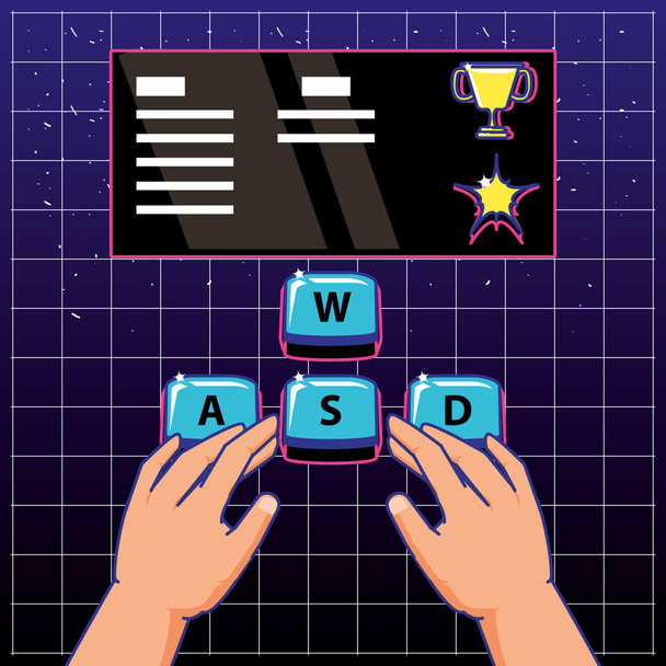 gamer hands playing with keyboard computer - Vector, Image