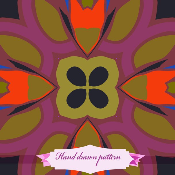 Circular seamless pattern of colored  floral motif, label. Hand drawn. - Вектор,изображение