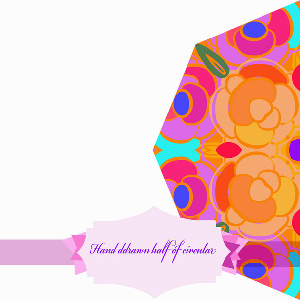 die Hälfte des kreisrunden, nahtlosen Musters aus farbigen floralen Motiven, Etikett auf weißem Hintergrund.  - Vektor, Bild