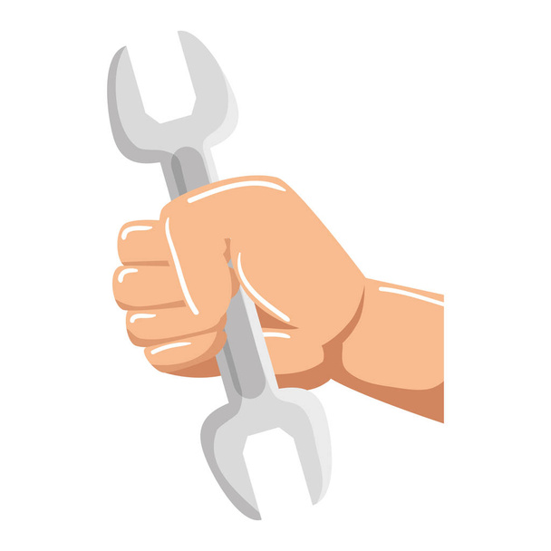 χέρι με κλειδί μεταλλικό εργαλείο - Διάνυσμα, εικόνα