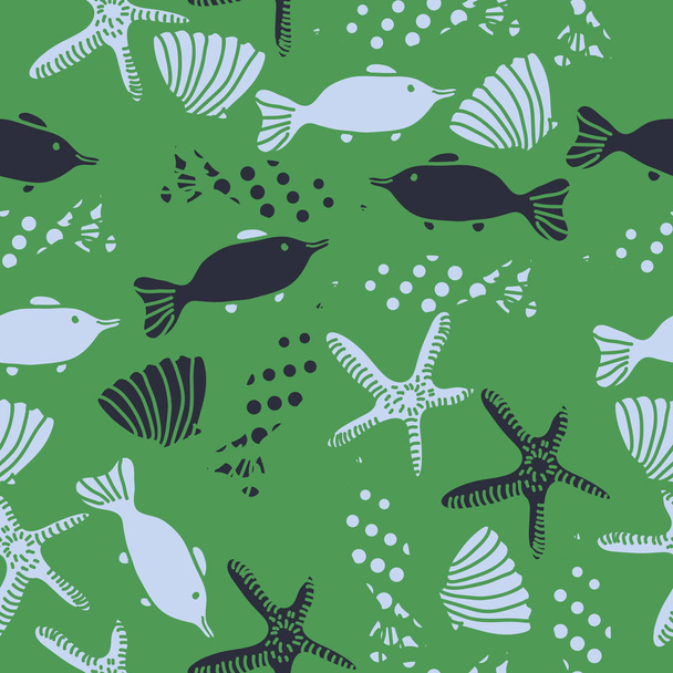 Seamless pattern of abstract simple fishes - Vektor, Bild