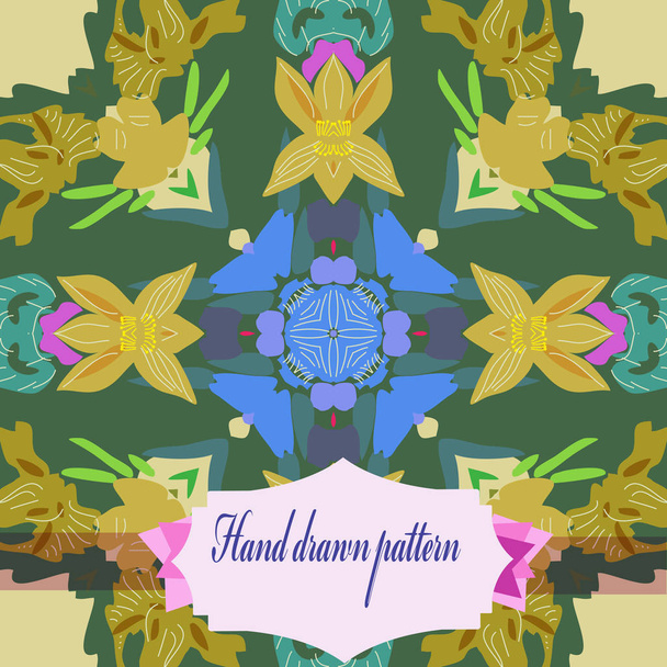 Circular seamless patttern of floral motif, label on a  pale yellow   background.  - Vektori, kuva