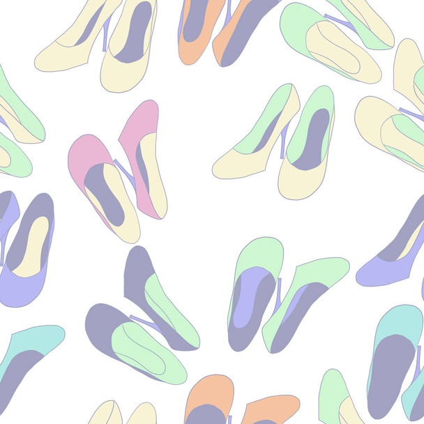 Seamless pattern of colored shoe. Hand drawn. - Vettoriali, immagini