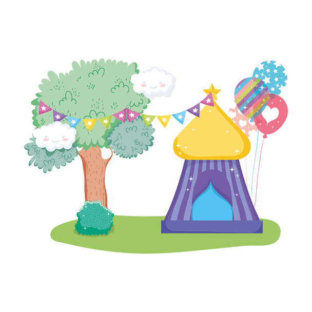 милый карнавальный киоск с воздушными шарами гелий
 - Вектор,изображение